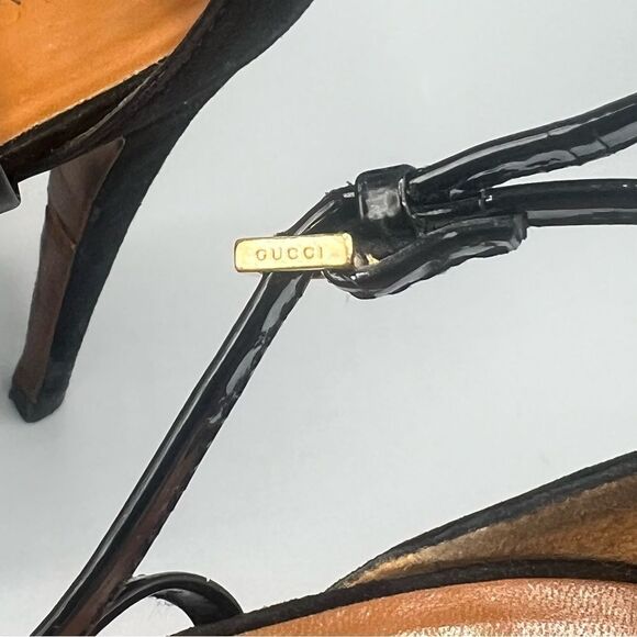 Gucci Suede Leather Trim T-Strap Stiletto Strappy Platform Sandal Black - Picture 5 of 11